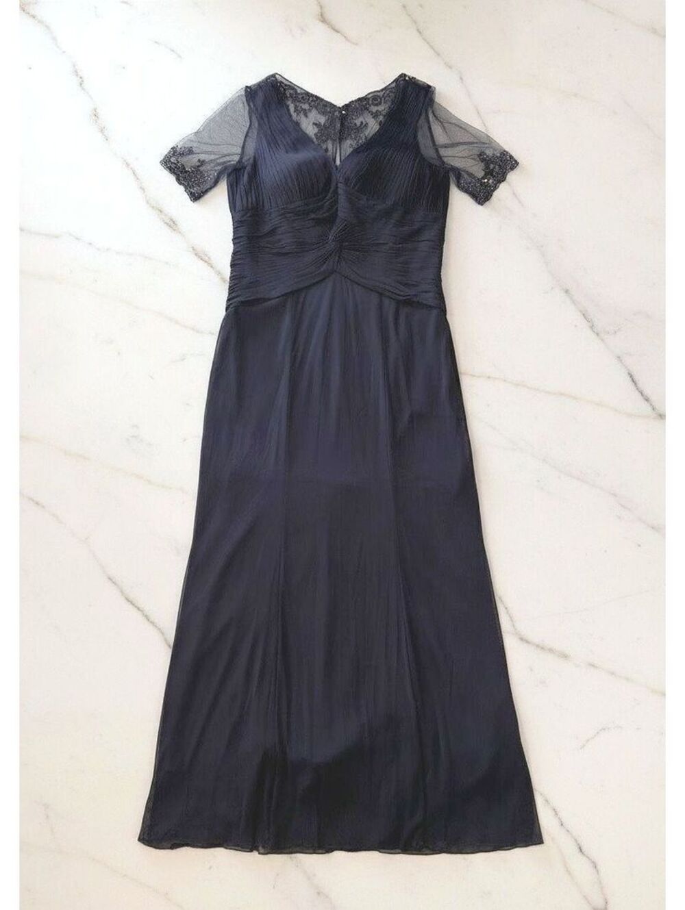 NWT Adrianna Papell Embellished Mesh Gown Navy Blue, Size 12